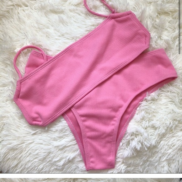 New Medium Ribbed Pink Bikini Top & Bottom Set - Picture 2 of 7